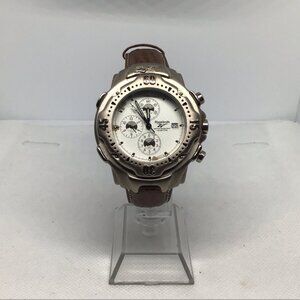 Reebok Chronograph Watch White Dial Date Brown Leather Strap 100M Water Resist